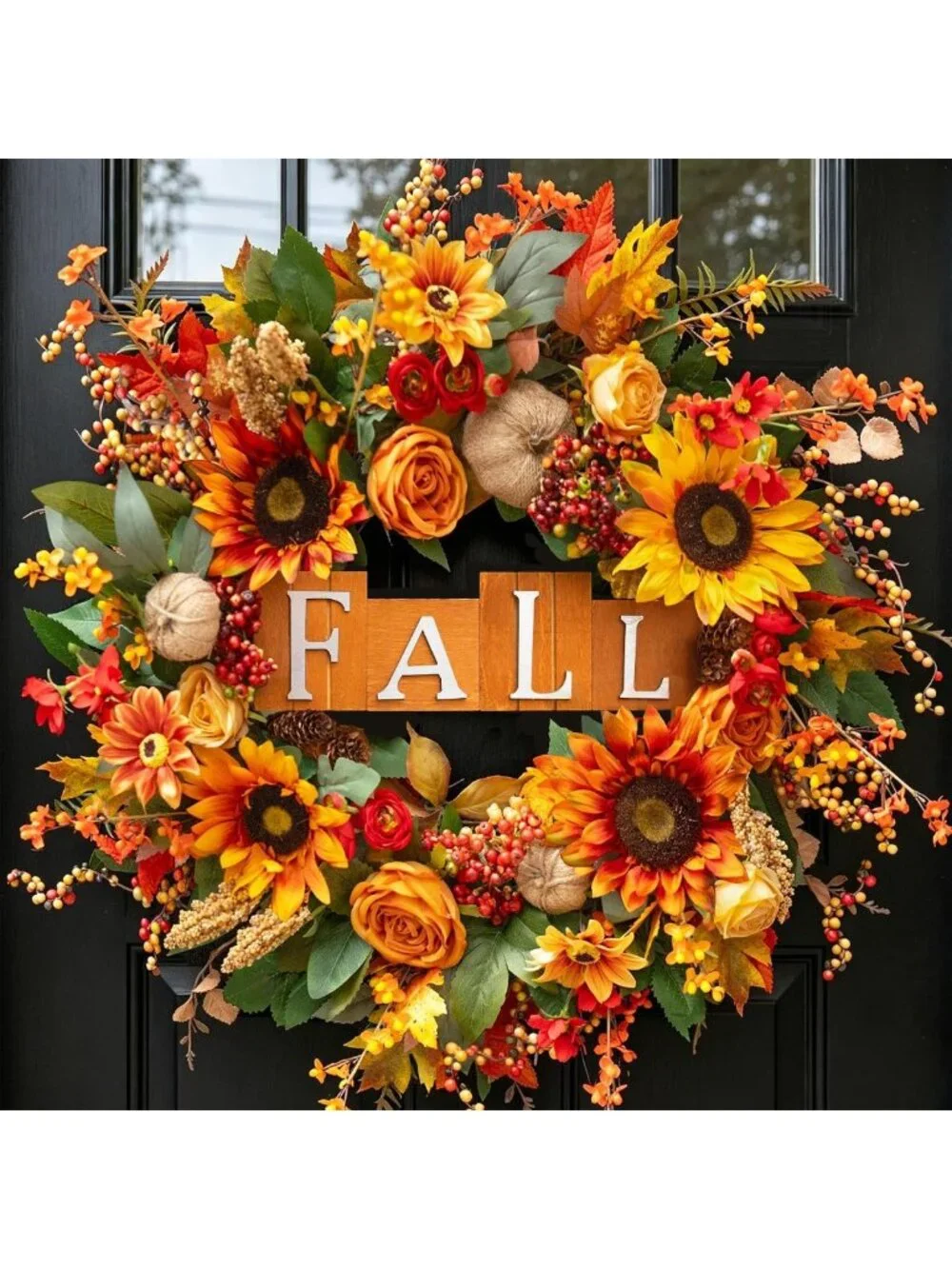 24-Inch Autumn Front Door Wreath with Fall Sign - Seasonal Decor for Home